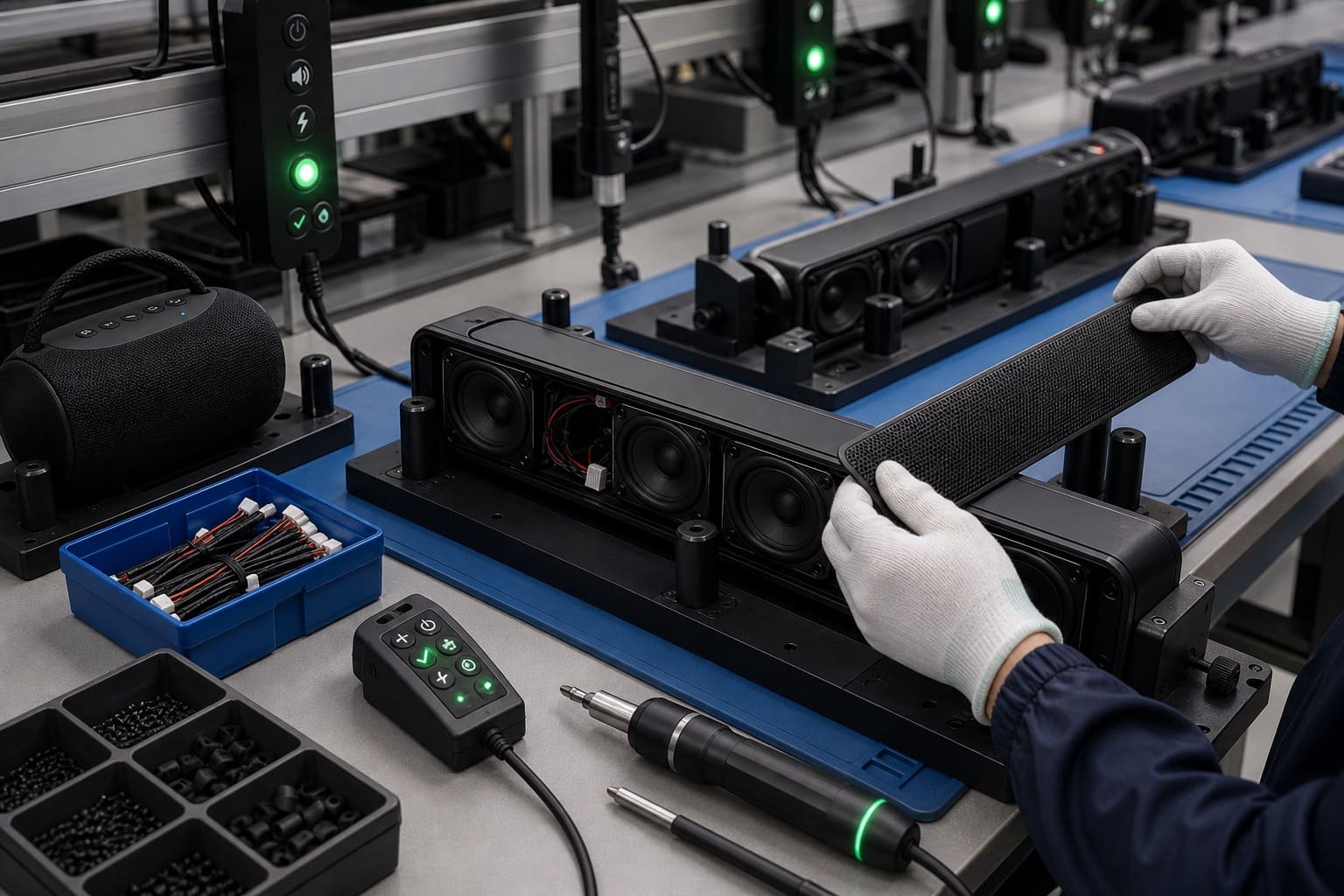 Quality checkpoint during soundbar assembly